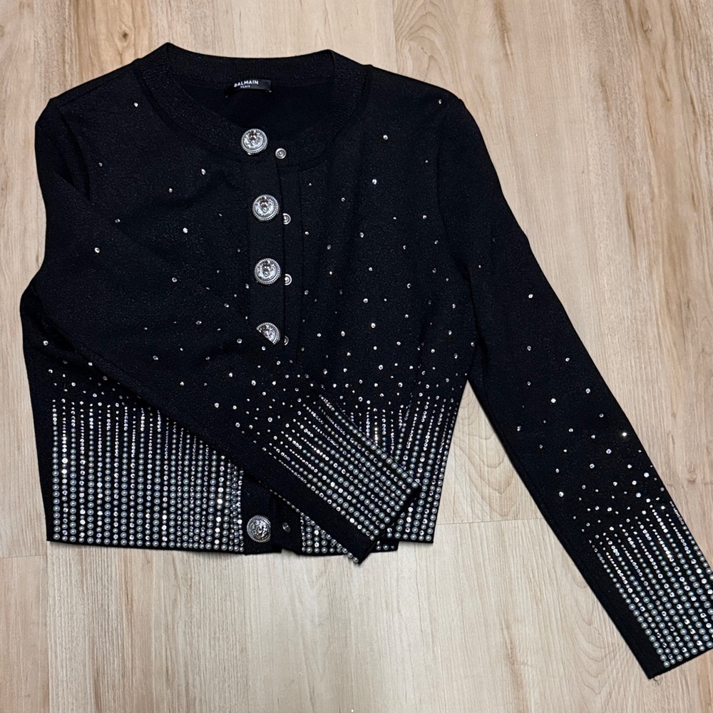 Authentic Balmain Embellished Button-Front Cardigan